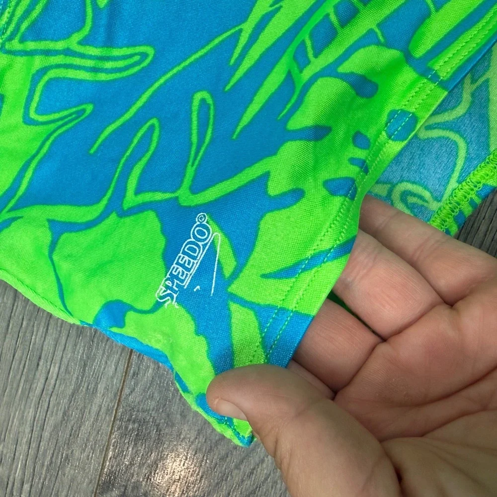 Speedo Girls 3 Piece Y2K Swim Set Bikini Rashguard Cover Up Floral Blue Green 12